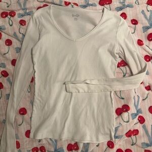 Brandy Melville Cream Long Sleeve V-Neck Top